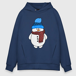 Толстовка оверсайз мужская Снеговик в шапочке, цвет: тёмно-синий