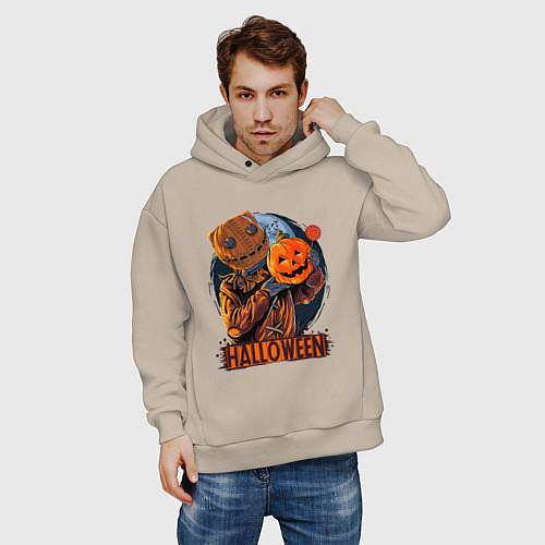 Мужское худи оверсайз Halloween Scarecrow / Миндальный – фото 3