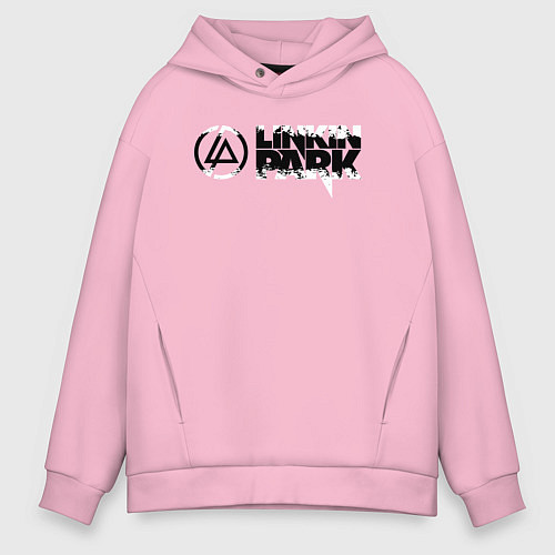 Мужское худи оверсайз Линкин Парк Лого ЧБ Рок Linkin Park / Светло-розовый – фото 1