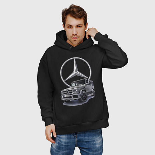 Мужское худи оверсайз Mercedes Gelendwagen G63 AMG G-class G400d / Черный – фото 3