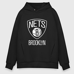 Толстовка оверсайз мужская Бруклин Нетс логотип, цвет: черный