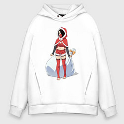 Толстовка оверсайз мужская Christmas Girl, цвет: белый