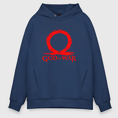Мужское худи оверсайз GOD OF WAR RED LOGO RAGNAROK / Тёмно-синий – фото 1