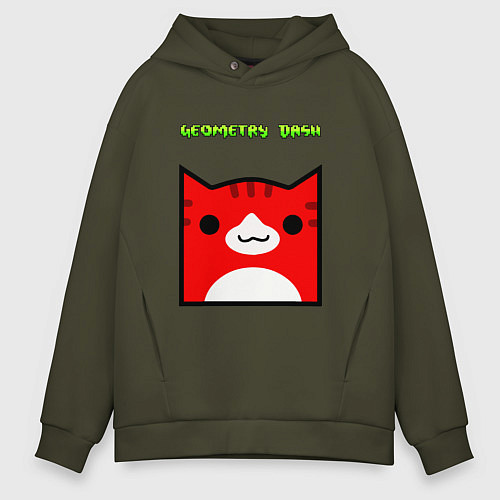 Мужское худи оверсайз Geometry Dash: Cat Skin / Хаки – фото 1