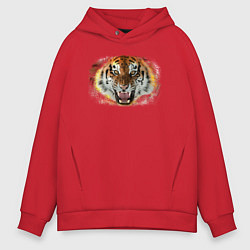 Толстовка оверсайз мужская Пламенный тигр, цвет: красный