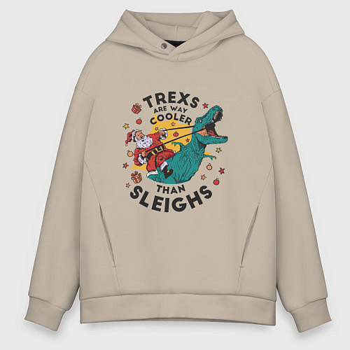 Мужское худи оверсайз T-Rex Christmas / Миндальный – фото 1