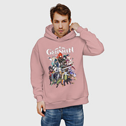 Толстовка оверсайз мужская ПЕРСОНАЖИ GENSHIN IMPACT ЛОГО, цвет: пыльно-розовый — фото 2