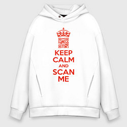 Толстовка оверсайз мужская Keep calm and scan me - fuck off, цвет: белый