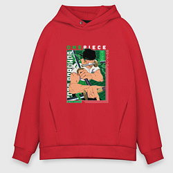 Толстовка оверсайз мужская Ван-Пис One Piece, Зоро Ророноа Zoro Roronoa с над, цвет: красный