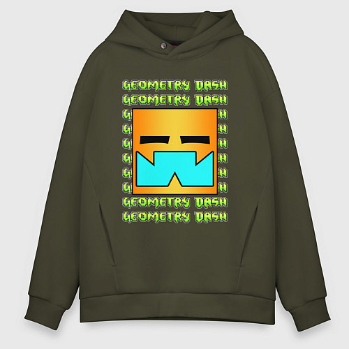 Мужское худи оверсайз GEOMETRY DASH КЛАССИКА УРОВЕНЬ / Хаки – фото 1