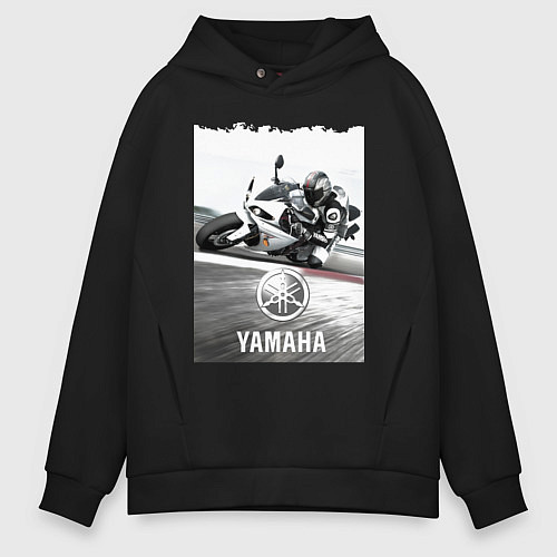 Мужское худи оверсайз YAMAHA на вираже / Черный – фото 1