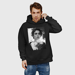 Толстовка оверсайз мужская Timothee Chalamet с розами, цвет: черный — фото 2