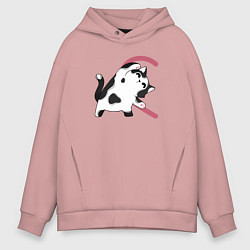 Толстовка оверсайз мужская Кот половина сердца, цвет: пыльно-розовый