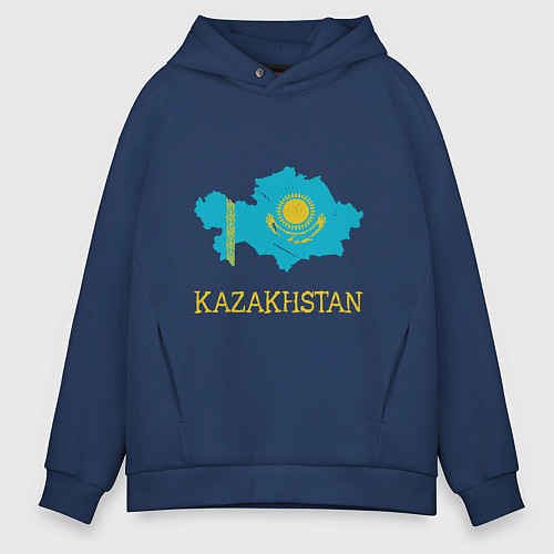 Мужское худи оверсайз Map Kazakhstan / Тёмно-синий – фото 1