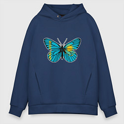 Толстовка оверсайз мужская Бабочка - Казахстан, цвет: тёмно-синий