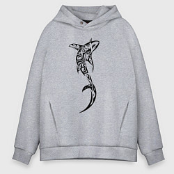 Толстовка оверсайз мужская Акула-лисица, татуировка, цвет: меланж
