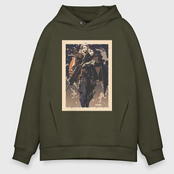 Толстовка оверсайз мужская Sova арт, цвет: хаки