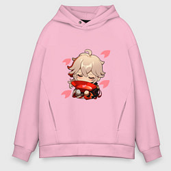 Толстовка оверсайз мужская Маленький Казуха ест геншин импакт, цвет: светло-розовый