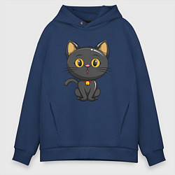 Толстовка оверсайз мужская Черный маленький котенок, цвет: тёмно-синий
