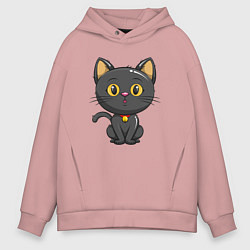 Толстовка оверсайз мужская Черный маленький котенок, цвет: пыльно-розовый