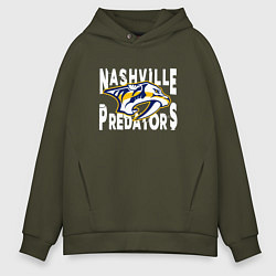 Толстовка оверсайз мужская Nashville Predators, Нэшвилл Предаторз, цвет: хаки