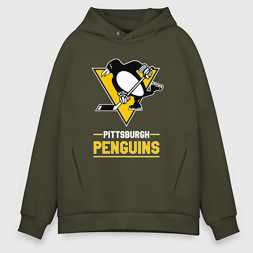 Мужское худи оверсайз Питтсбург Пингвинз , Pittsburgh Penguins / Хаки – фото 1