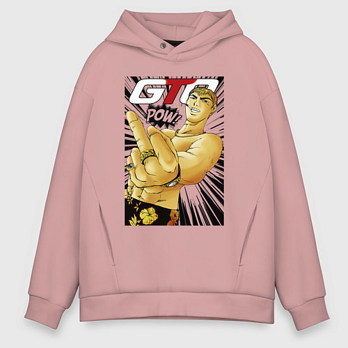 Мужское худи оверсайз Onizuka fuck pow / Пыльно-розовый – фото 1