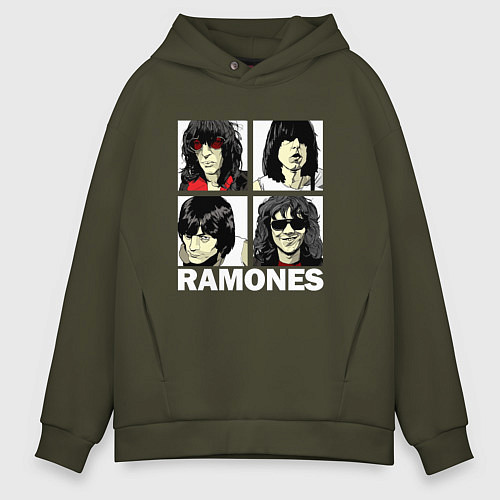 Мужское худи оверсайз Ramones, Рамонес Портреты / Хаки – фото 1