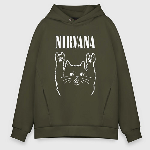 Мужское худи оверсайз Nirvana Rock Cat, НИРВАНА / Хаки – фото 1