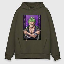 Толстовка оверсайз мужская ВАН ПИС ЗОРО One Piece, цвет: хаки