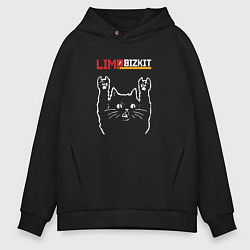 Толстовка оверсайз мужская Limp Bizkit рок кот, цвет: черный