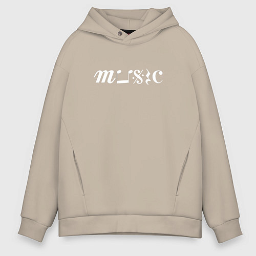 Мужское худи оверсайз Music Белая Портрет / Миндальный – фото 1