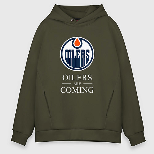 Мужское худи оверсайз Edmonton Oilers are coming Эдмонтон Ойлерз / Хаки – фото 1