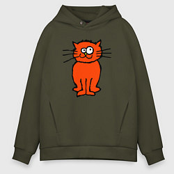 Толстовка оверсайз мужская Забаный красный кот, цвет: хаки
