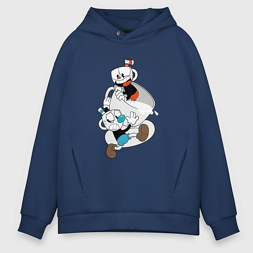 Мужское худи оверсайз Чашки Cuphead / Тёмно-синий – фото 1