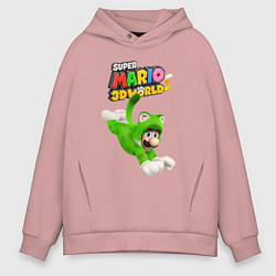 Толстовка оверсайз мужская Luigi cat Super Mario 3D World Nintendo, цвет: пыльно-розовый