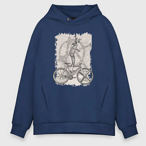 Мужское худи оверсайз Kitty bike punk / Тёмно-синий – фото 1