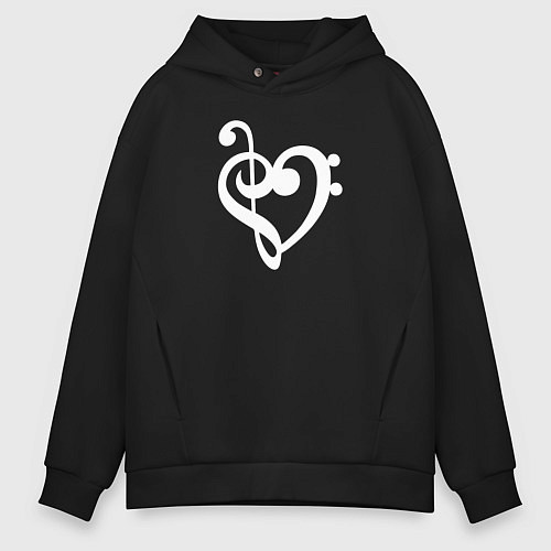 Мужское худи оверсайз Сердце Скрипичный и Басовый Ключи / Черный – фото 1