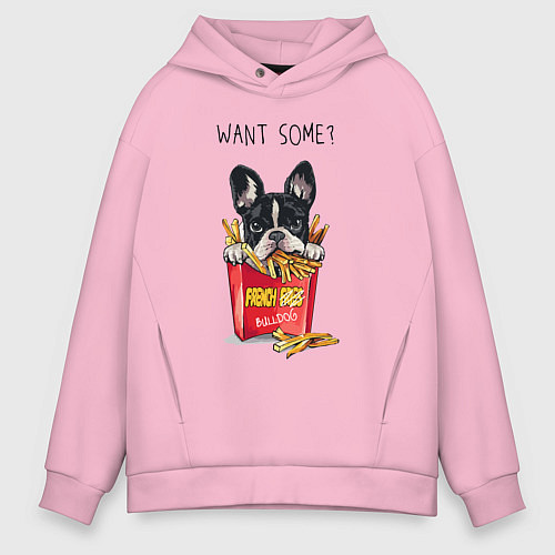 Мужское худи оверсайз БУЛЬДОГ В КАРТОШКЕ ФРИ / Светло-розовый – фото 1