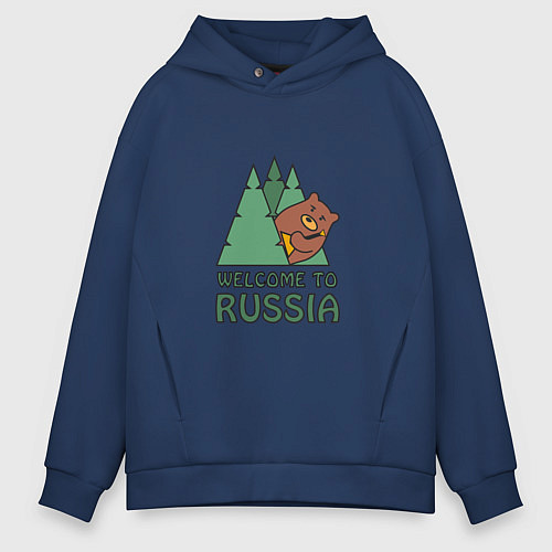 Мужское худи оверсайз Welcome - Russia / Тёмно-синий – фото 1