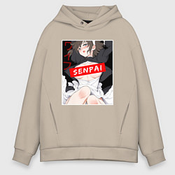 Толстовка оверсайз мужская Девушка и надпись Senpai Ahegao, цвет: миндальный