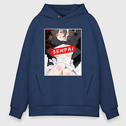 Толстовка оверсайз мужская Девушка и надпись Senpai Ahegao, цвет: тёмно-синий