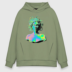 Толстовка оверсайз мужская Gorgon Medusa Vaporwave Neon, цвет: авокадо