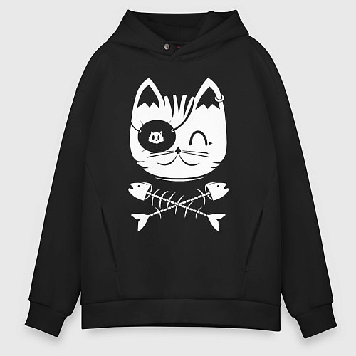 Мужское худи оверсайз Голова кота Skull Hype / Черный – фото 1