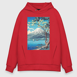 Толстовка оверсайз мужская Mount Fuji from Lake Yamanaka Гора Фудзи, цвет: красный