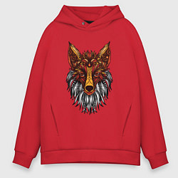 Толстовка оверсайз мужская Лиса в стиле Мандала Mandala Fox, цвет: красный