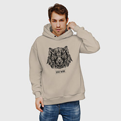 Толстовка оверсайз мужская Тигр в стиле Мандала Mandala Tiger Live Wild, цвет: миндальный — фото 2