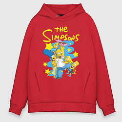 Толстовка оверсайз мужская The SimpsonsСемейка Симпсонов, цвет: красный