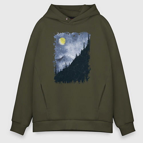 Мужское худи оверсайз Медведи на склоне / Хаки – фото 1