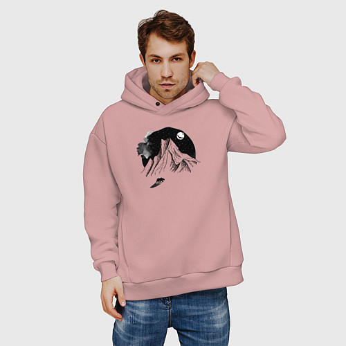 Мужское худи оверсайз Тень медведя / Пыльно-розовый – фото 3